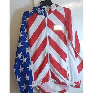 Mens American Flag Jacket Hooded Windbreaker USA Cycling Patriotic M Americana